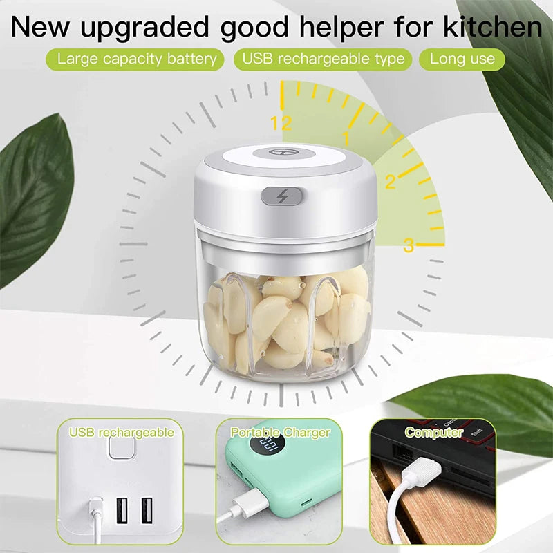 100/250mL Mini Electric Garlic Chopper Powerful Garlic Mincer USB Charging