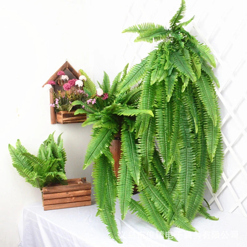 Large Hanging Artificial Plants Greenery Fern Grass Green Plants Wall Decor Fake Flower DIY Wedding Party Home Garden Decoration