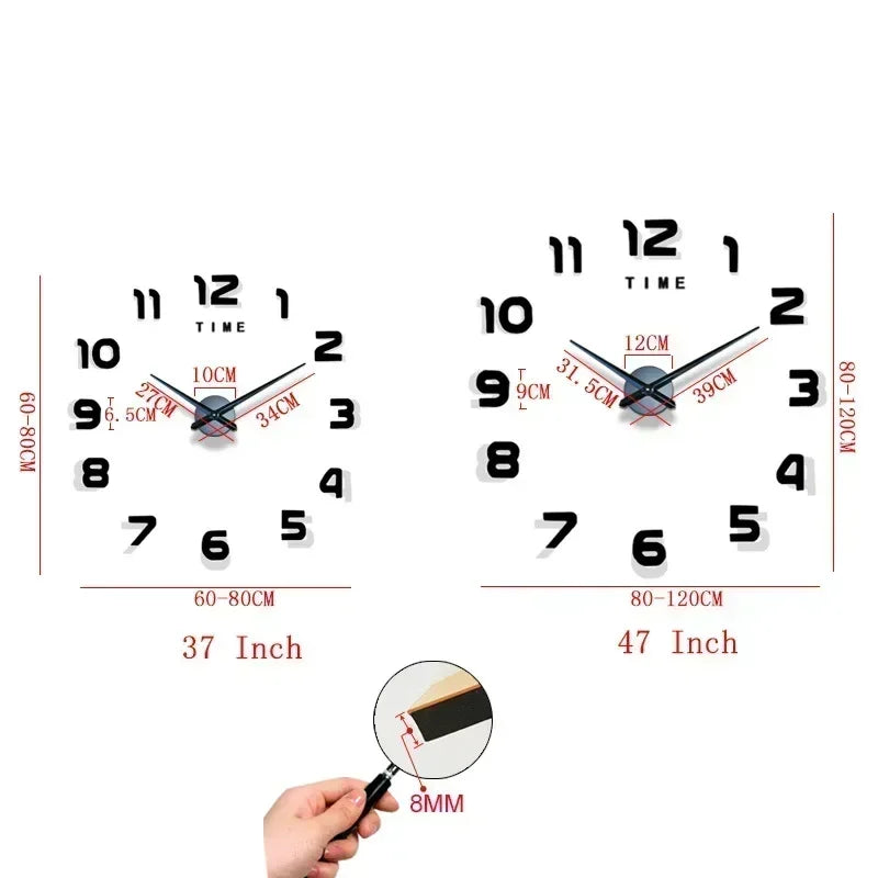 DIY Quartz Clock Fashion Watch Living Room Home Decoration Clock Acrylic Mirror Stickers Decorate a Large Garden Wall Decor