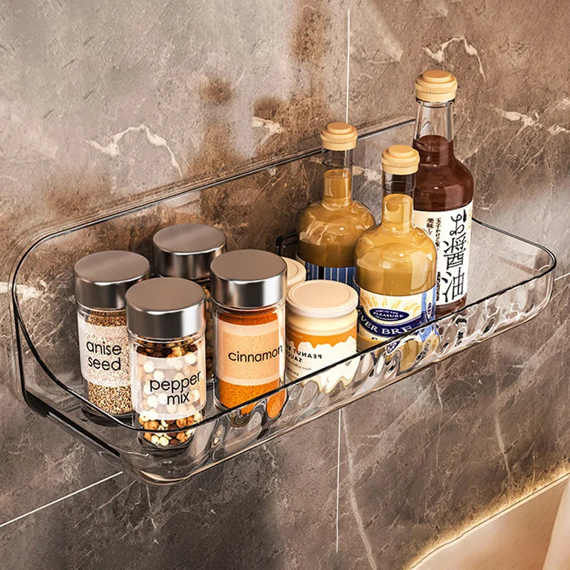 Acrylic Transparent Storage Rack Bathroom Wall Mounted Punch Free Cosmetic Storage Tray Makeup Organizer Bathroom Kitchen Shelf