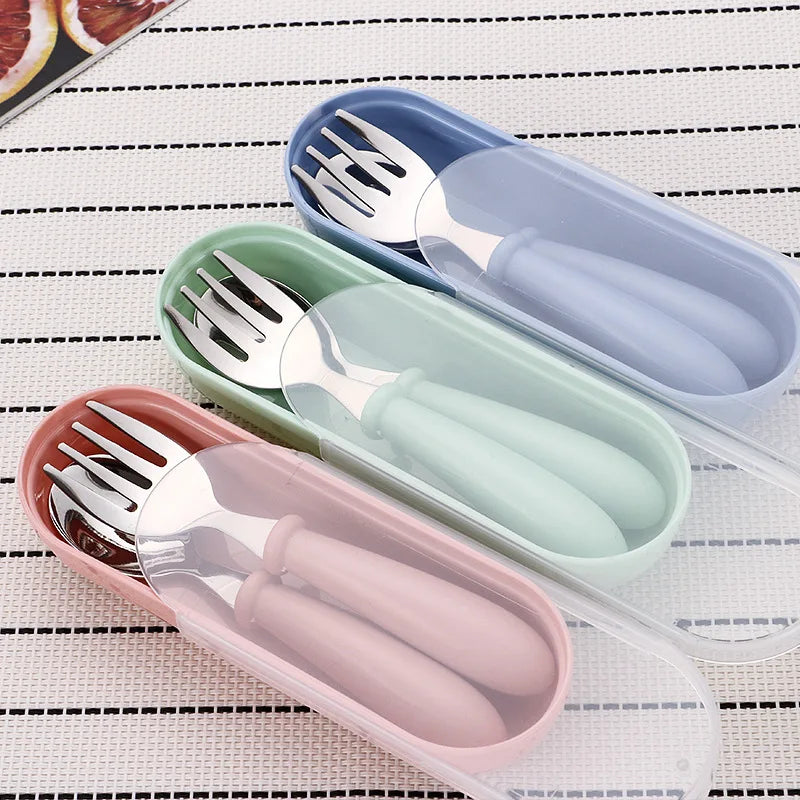 3pcs Children Spoon Forks Box Kids Stainless Steel