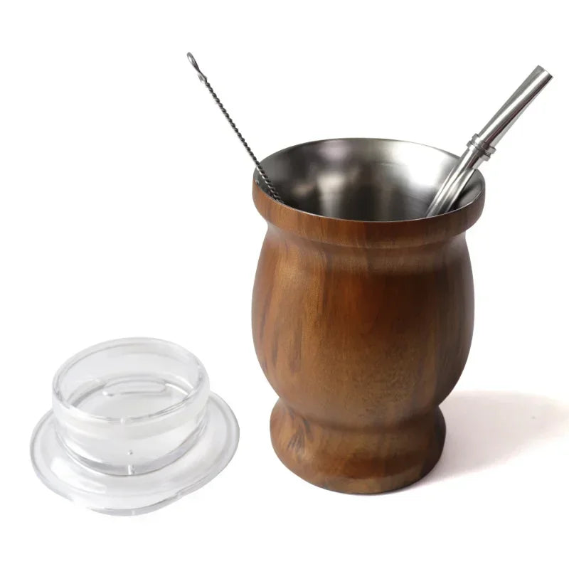 230ML Yerba Mate Cup Set Stainless Steel Includes Double Cleaning Brush Straw