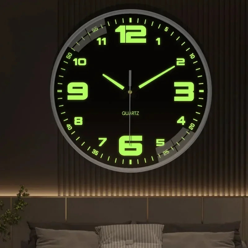 Luminous clock Bedroom silent clock wall clock Living room Modern simple creative fashion punch-free round quartz clock