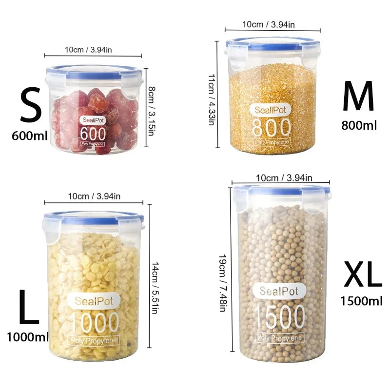 Sealed Storage Box Transparent Kitchen Food Grain Organizer Storage Tank Plastic Large Capacity Moisture-proof Sealed Jars