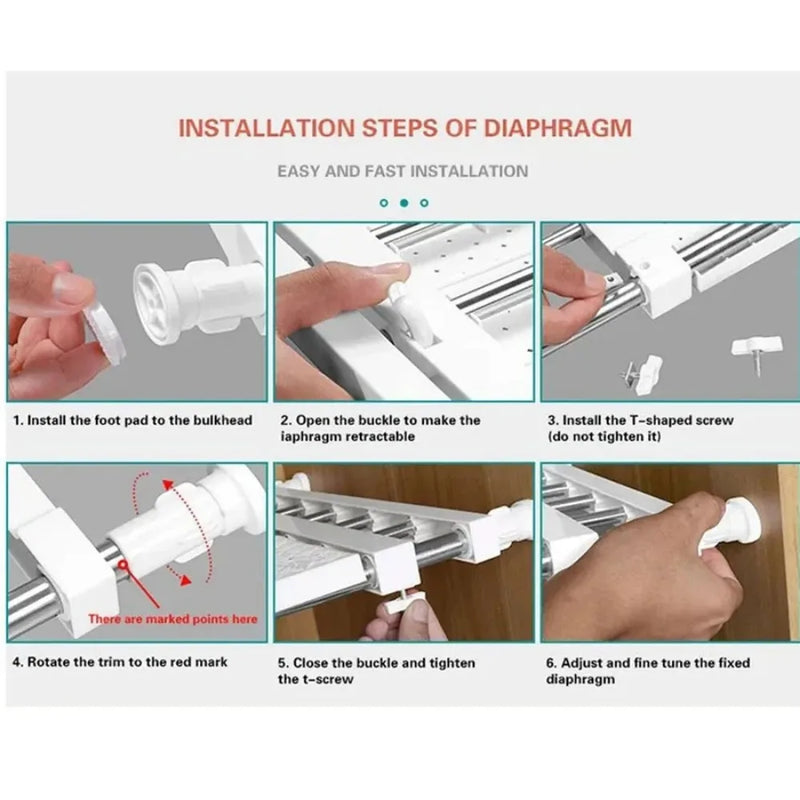 Adjustable Storage Rack Extendable Closet Shelf Closet Tension Rod Storage Organizer Shelf DIY Wardrobe Divider for Cabinet Tool