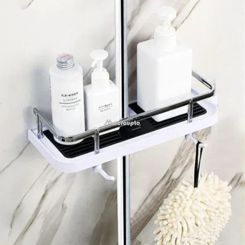 Bathroom Shower Storage Rack Organizer No Drilling Lifting Rod Shower Head Holder Shower Gel Shampoo Tray Holder Pole Shelves